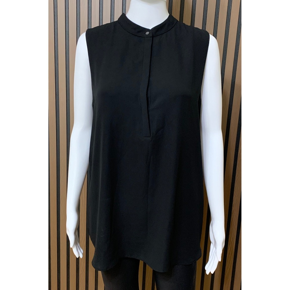 Artizia Babaton Women's Black Sleeveless Band Collar Blouse Hidden Placket L
